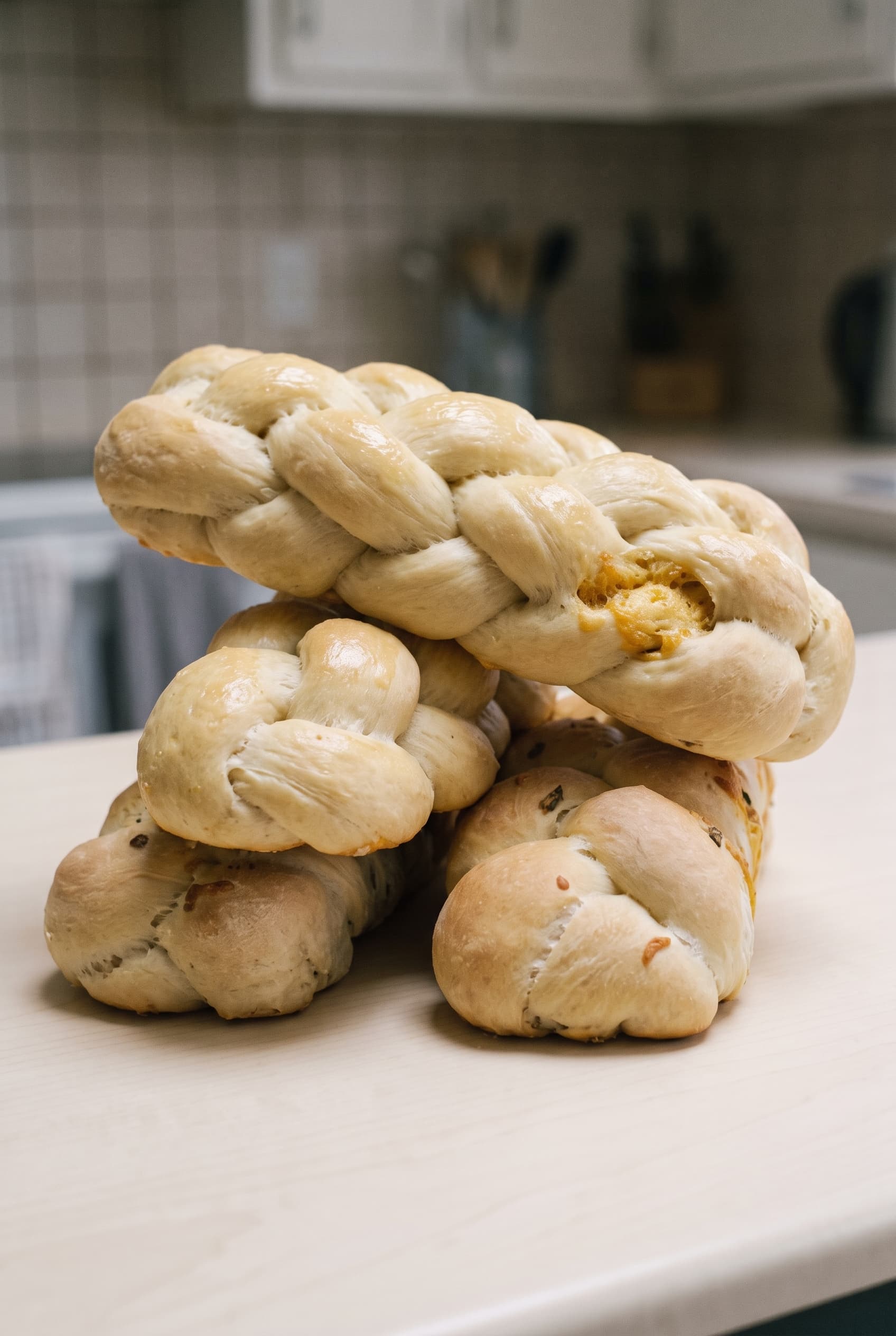 A stack of Old Thyme Growers sourdough loaves